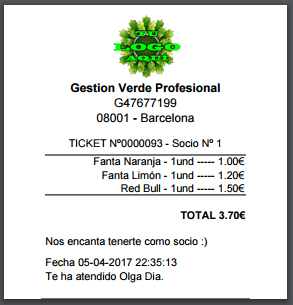 ticket aportacion Gestión Verde